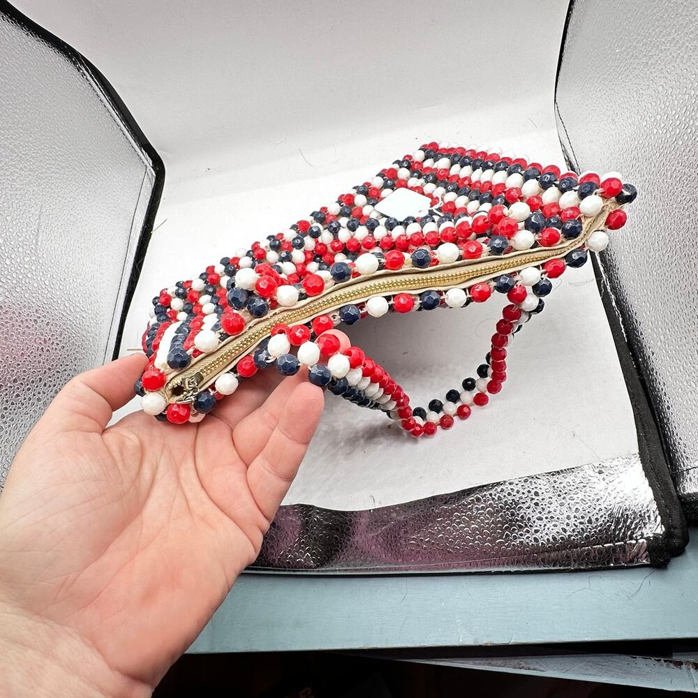 Vintage Red White & Blue Beaded Mini Bag made in Hong Kong - Picture 8 of 12